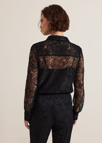 Phase Eight Livana Lace Shirts Black Australia | MH2718403